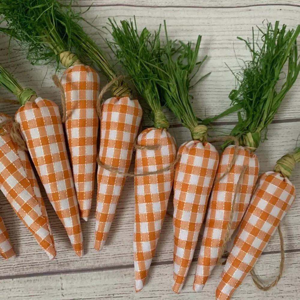 Rachel Ashwell The Farmhouse Plaid Carrot Garland Raffia Leaves Easter 6ft Long